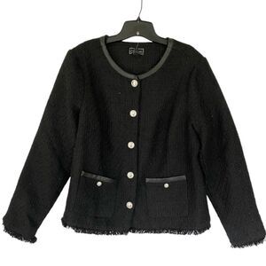 G by Giuliana Black Tweed Jacket NWT XL Pearl Buttons Chanel Style Classic